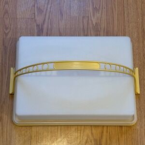 Tupperware Cake Taker Harvest Gold Sheer White 1258-6 Rectangular Carrier Handle
